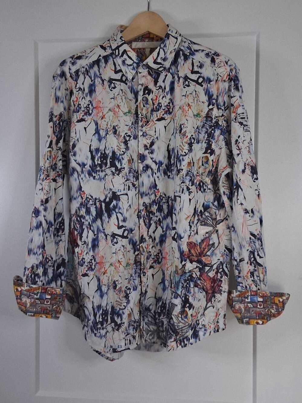 Robert Graham XL Miss Rumba Abstract Floral Shirt Havana Cuba Car Cuffs